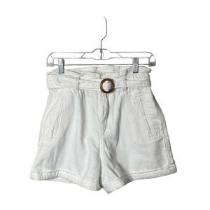 Zara High Waisted Paperbag Belted White 100% Cotton Shorts Women's Size 4